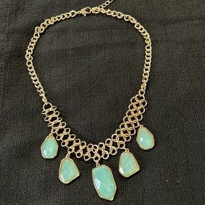 NWOT Gold tone necklace with aqua gems